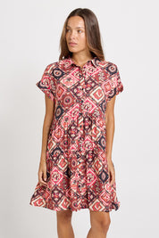 Model Genericm wearing size sample of the Copacabana Shirt Dress – Coco in colour Coco, from an angle