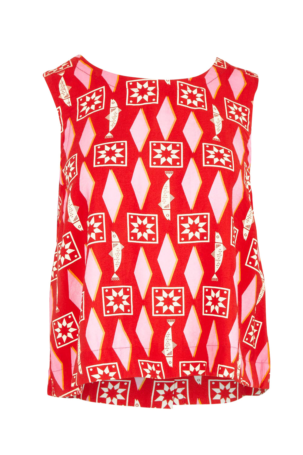 Product shot of the Copacabana Shell Top in colour Sardinia (Red), from the front