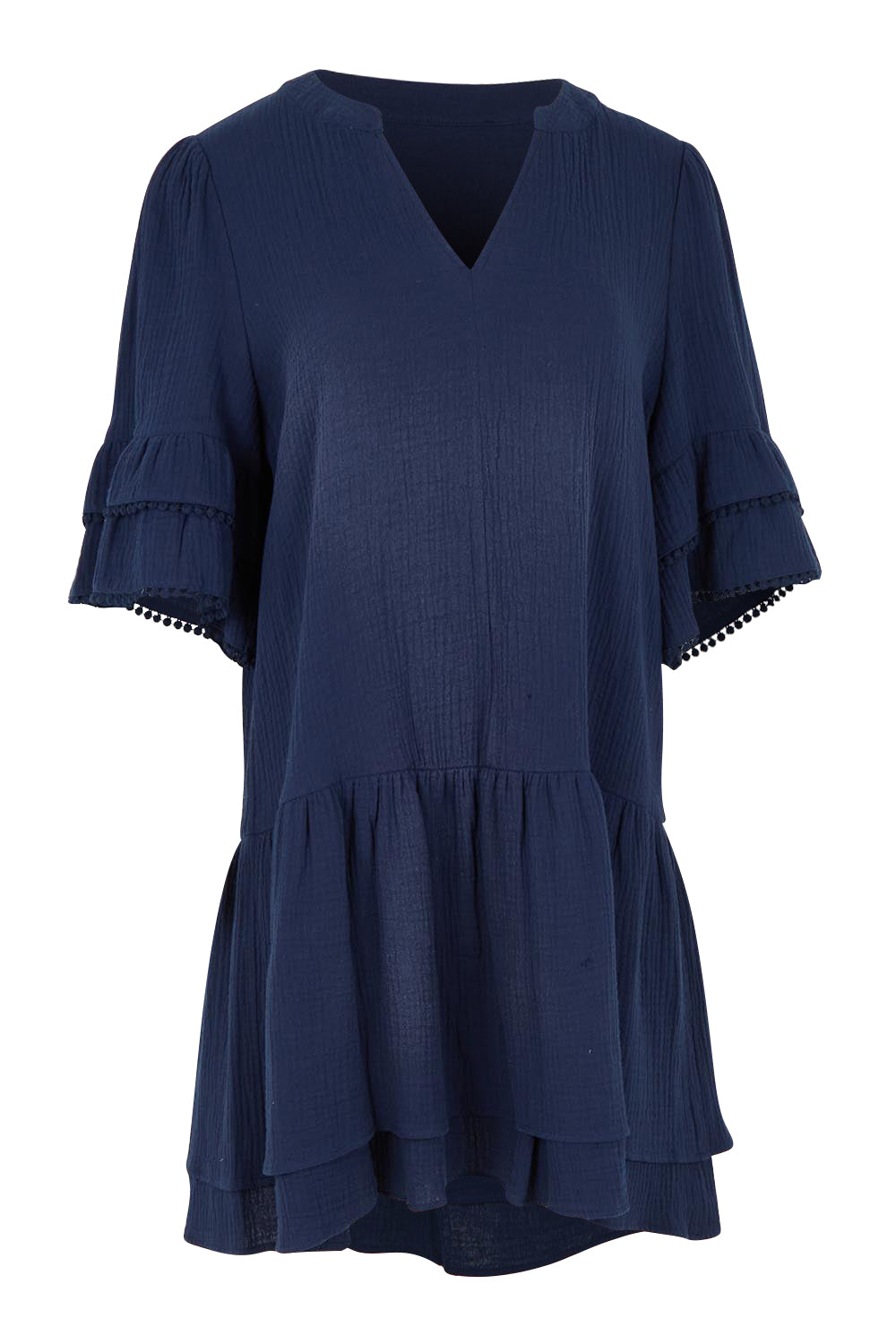 Product shot of the Malibu Cotton Dress in colour Navy (Blue), from the front