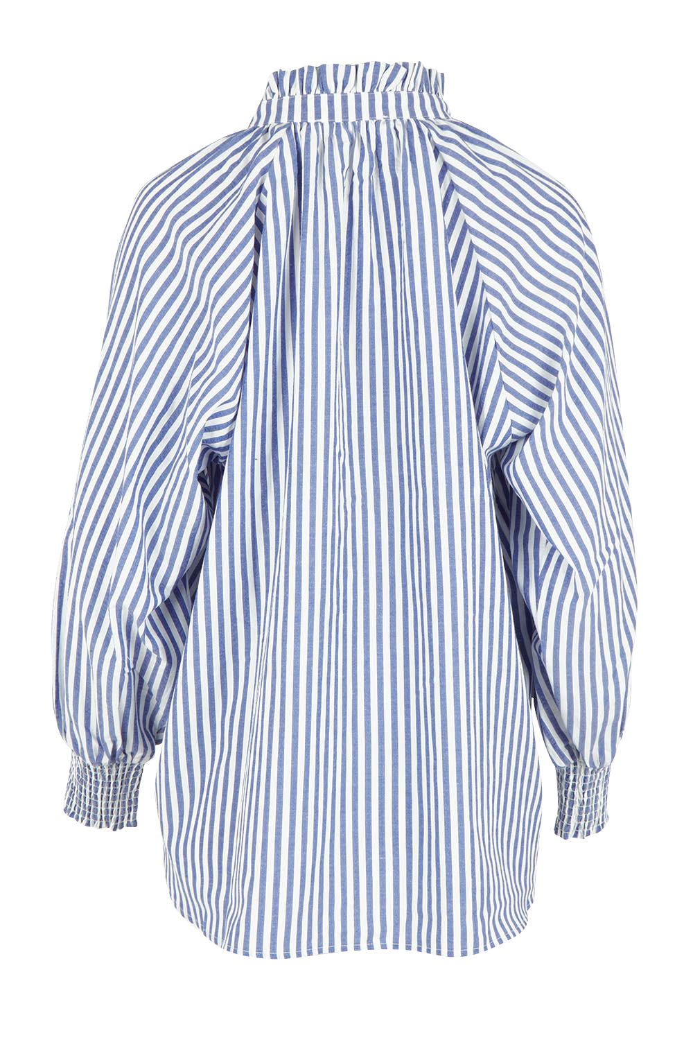 Product shot of the Romi Cotton Blend Shirt in colour Navystripe (Blue), from the back