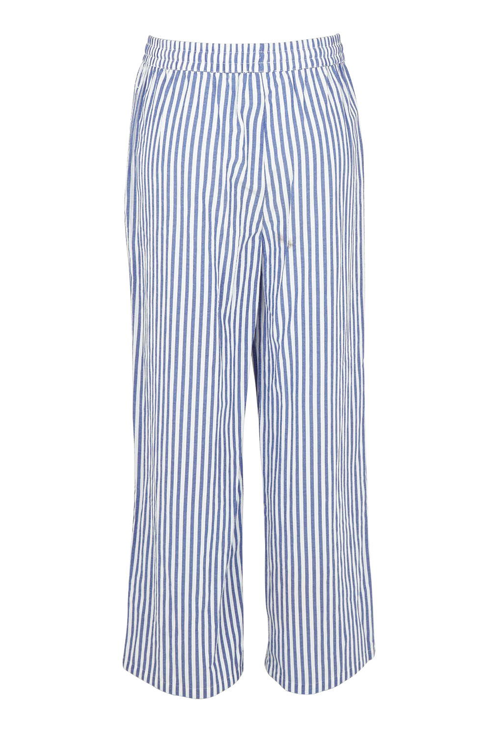 Product shot of the Georgie Cotton Blend Pant in colour Navystripe (Blue), from the back