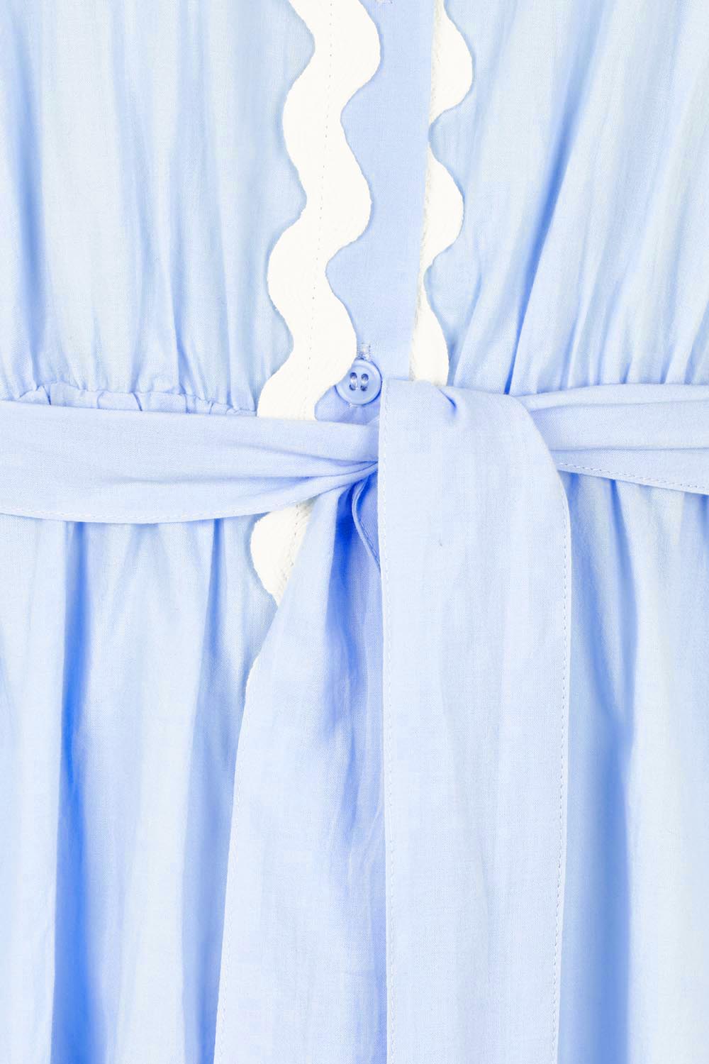 Product shot of the Immie Cotton Dress in colour Bluericrac (Blue), detail