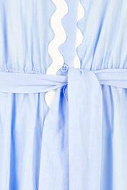 Product shot of the Immie Cotton Dress in colour Bluericrac (Blue), detail