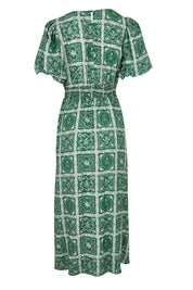 Product shot of the Dahlia Dress in colour Floral (Green), from the back