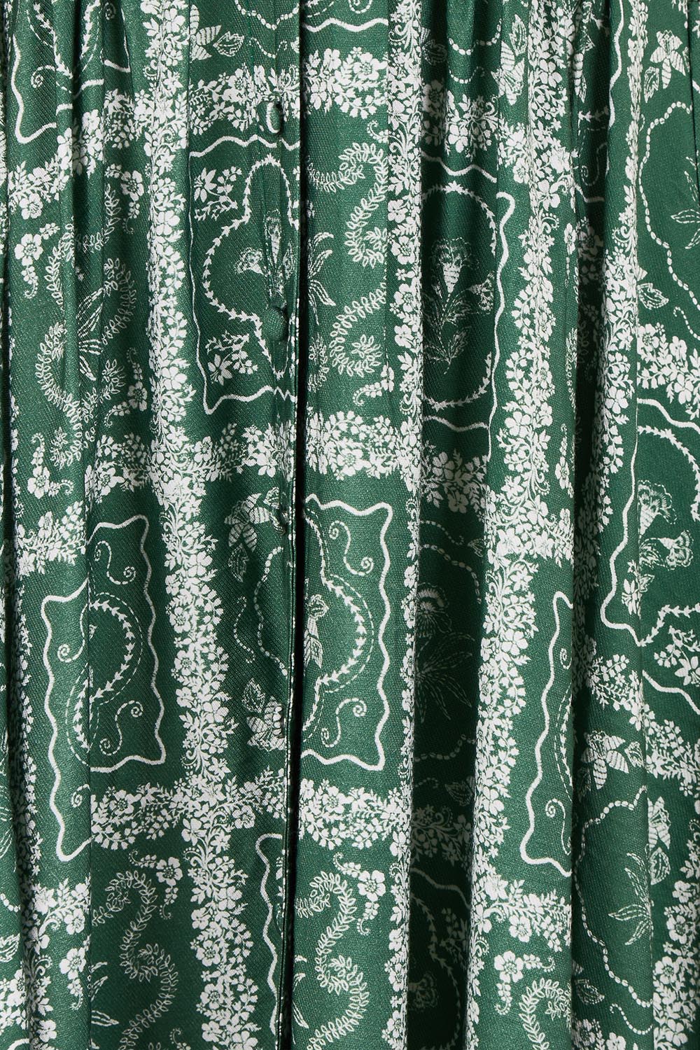 Product shot of the Dahlia Dress in colour Floral (Green), detail