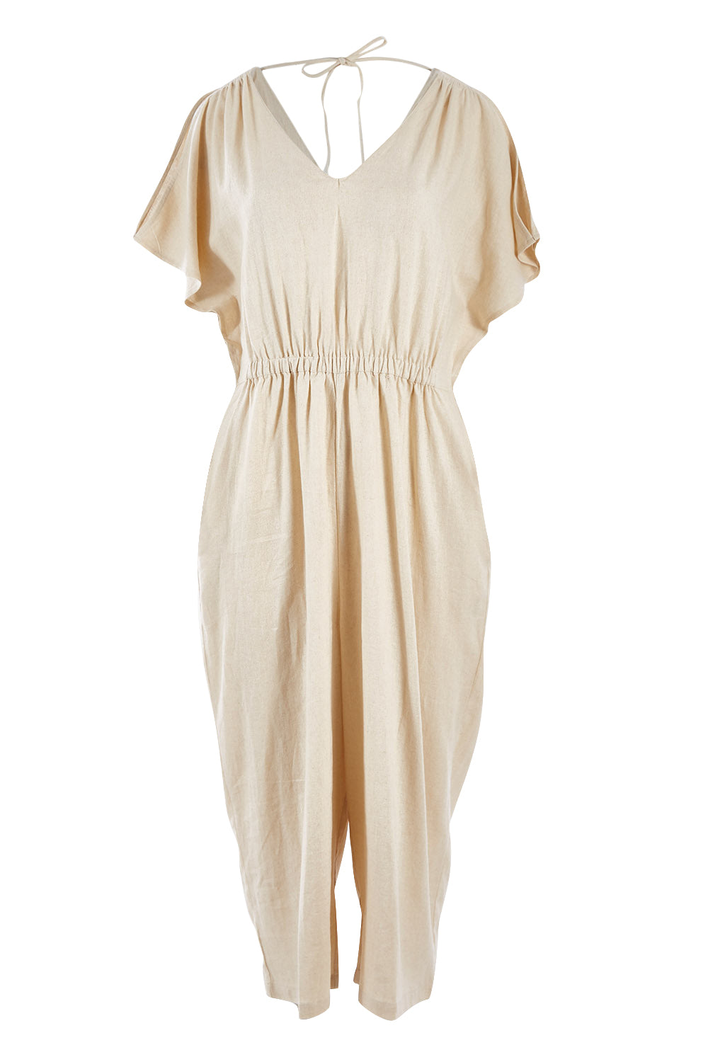 Product shot of the Jules Linen Jumpsuit in colour Wheat, from the front