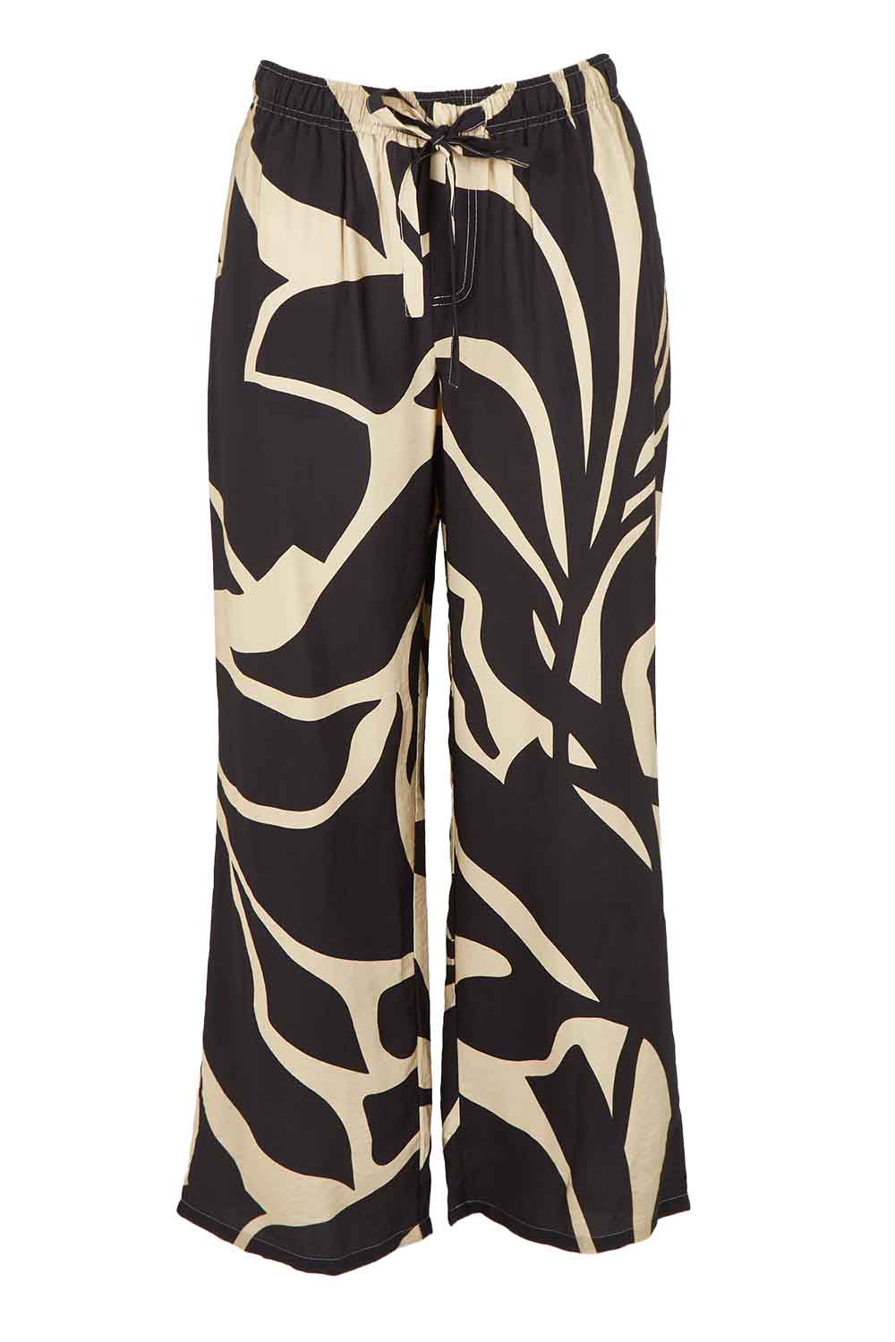 Product shot of the Sutton Relax Pant in colour Floral (Black), from the front