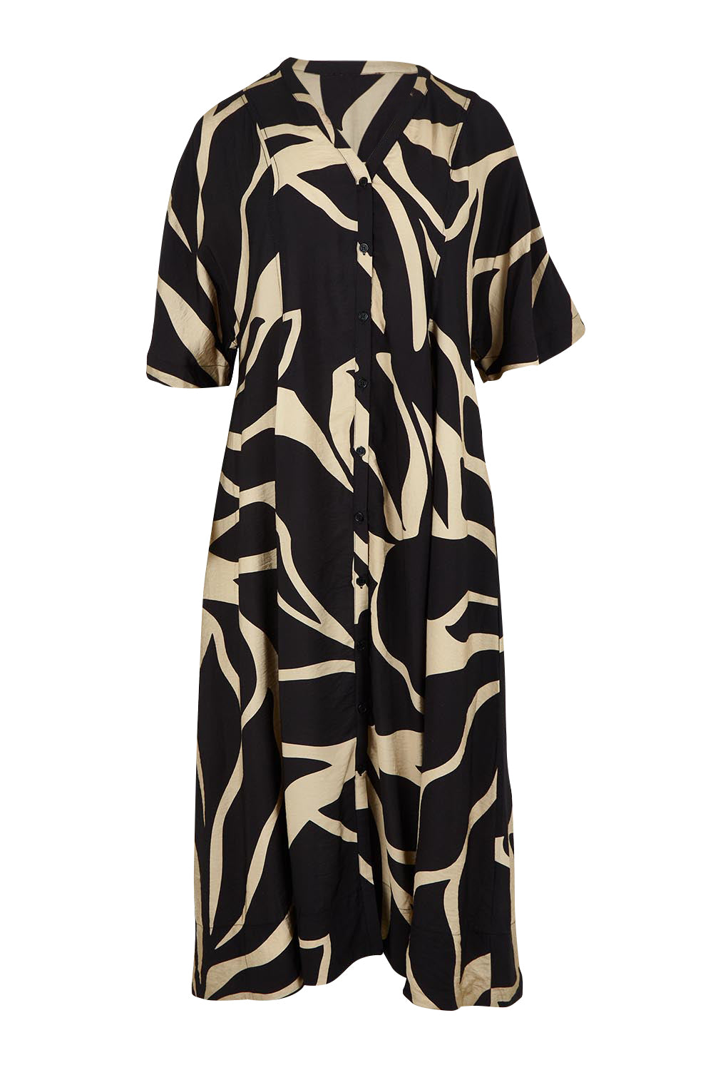 Product shot of the Camille Dress in colour Floral (Black), from the front