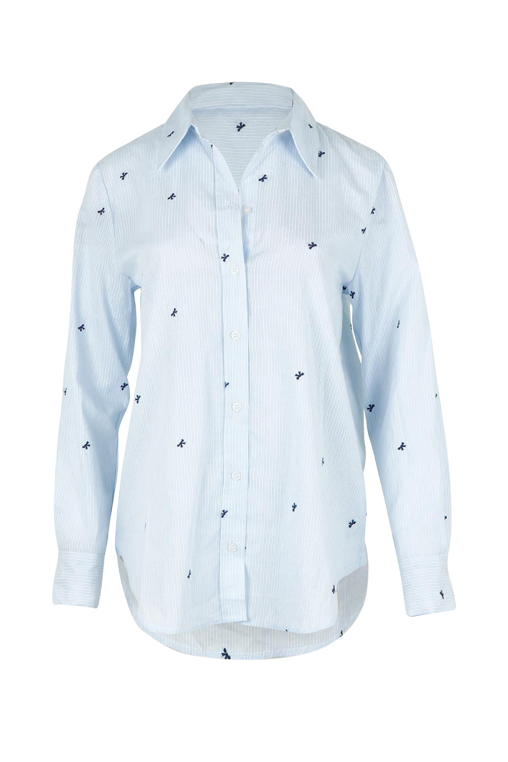 Product shot of the Reid Cotton Blend Shirt in colour Bowstripe (Blue), from the front