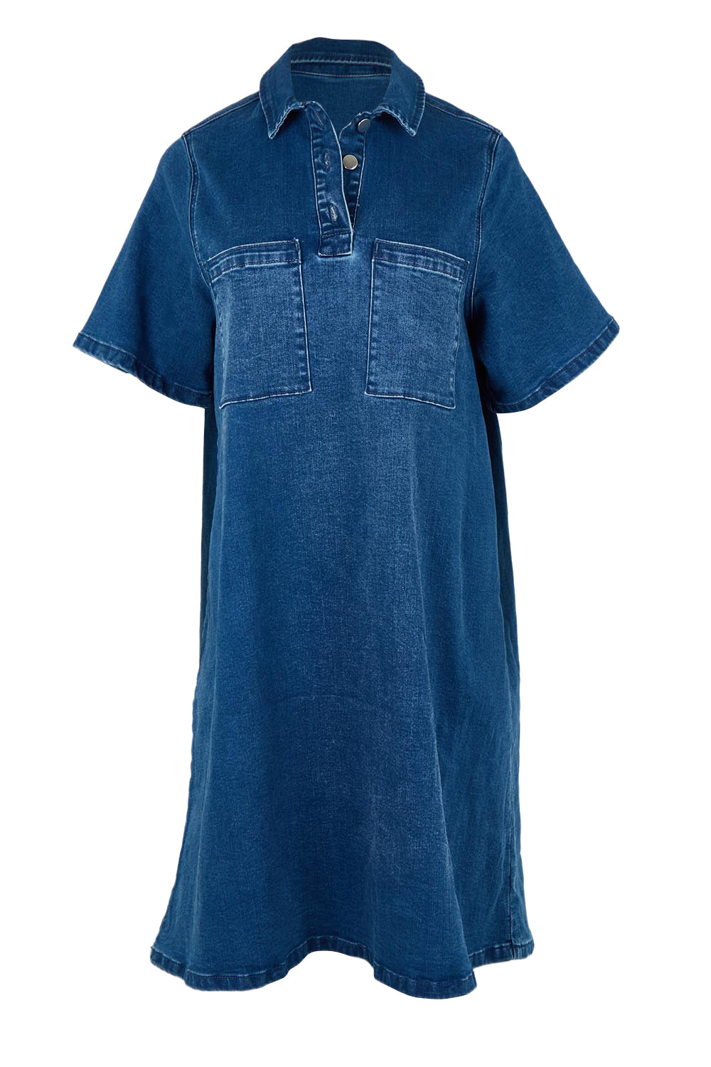 Product shot of the Shift Denim Shirt Dress in colour Dustyblue (Blue), from the front