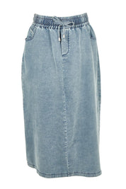 Product shot of the Denim Maxi Jogger Skirt in colour Lightblue (Blue), from the front