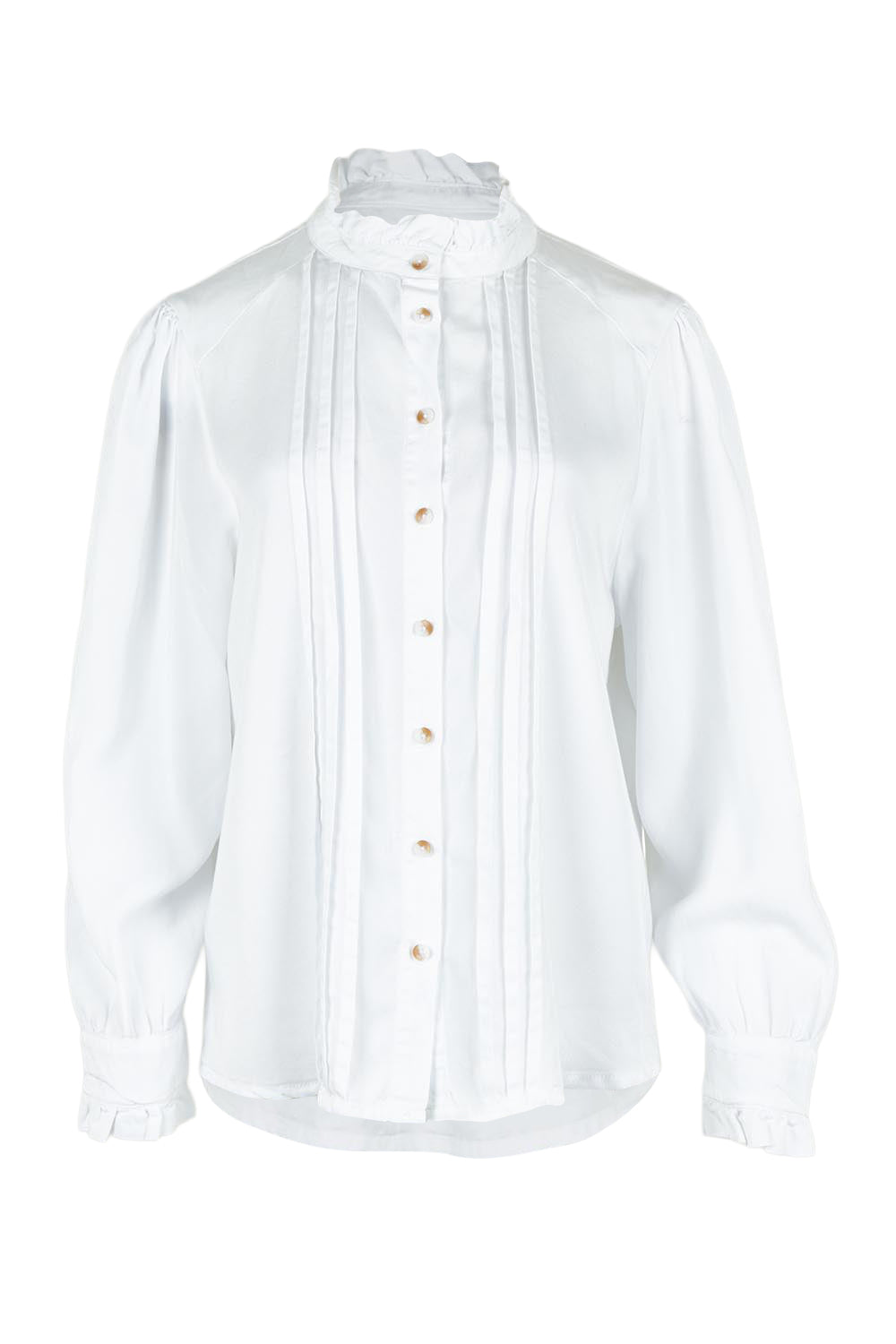Product shot of the Lucille Lyocell Pleated Shirt in colour White (White), from the front