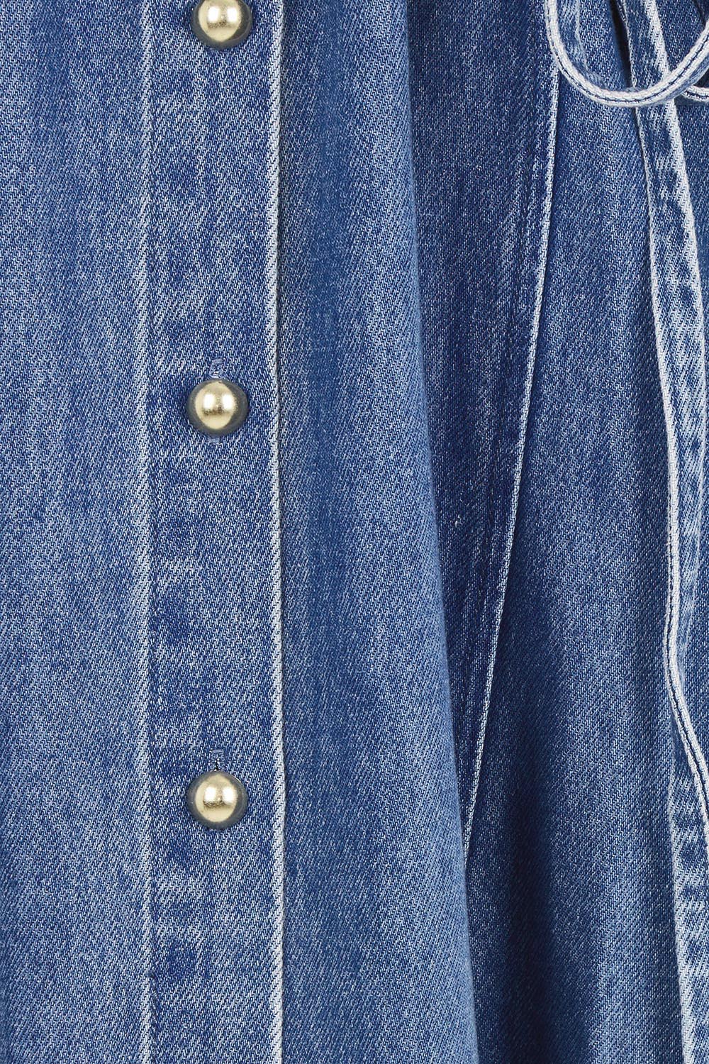 Product shot of the Nico Denim Dress – Midblue in colour Midblue, showing detail