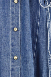 Product shot of the Nico Denim Dress – Midblue in colour Midblue, showing detail