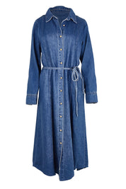 Product shot of the Nico Denim Dress – Midblue in colour Midblue, from the front