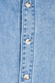 Product shot of the Quinn Cotton Shirt – Bluemed in colour Bluemed, showing detail