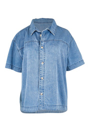 Product shot of the Quinn Cotton Shirt – Bluemed in colour Bluemed, from the front