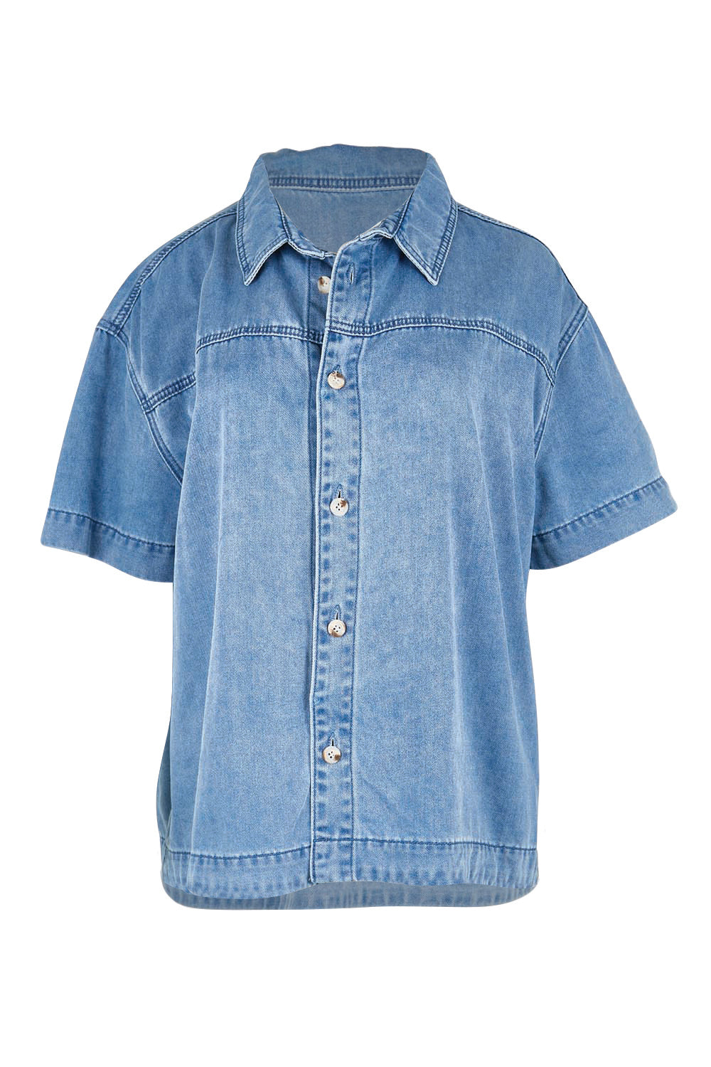 Product shot of the Quinn Cotton Shirt – Bluemed in colour Bluemed, from the front