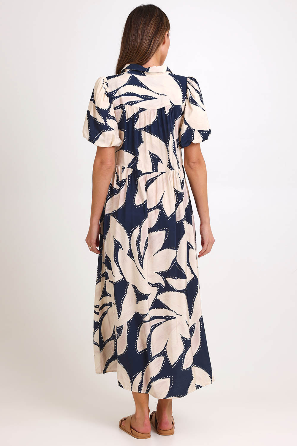 Model Madelinec wearing size 10 of the Nova Shirt Dress – Navy in colour Navy, from the front