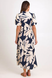 Model Madelinec wearing size 10 of the Nova Shirt Dress – Navy in colour Navy, from the front