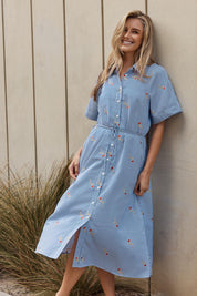 Model Genericm wearing size sample of the Shelley Shirt Dress – Stripe in colour Stripe, from the front