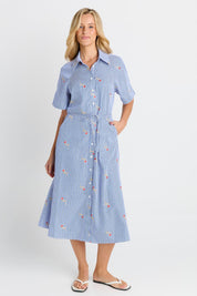 Model Genericm wearing size sample of the Shelley Shirt Dress – Stripe in colour Stripe, from the front