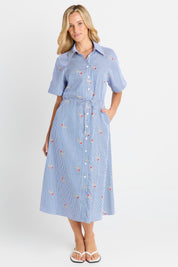 Model Genericm wearing size sample of the Shelley Shirt Dress – Stripe in colour Stripe, from the front