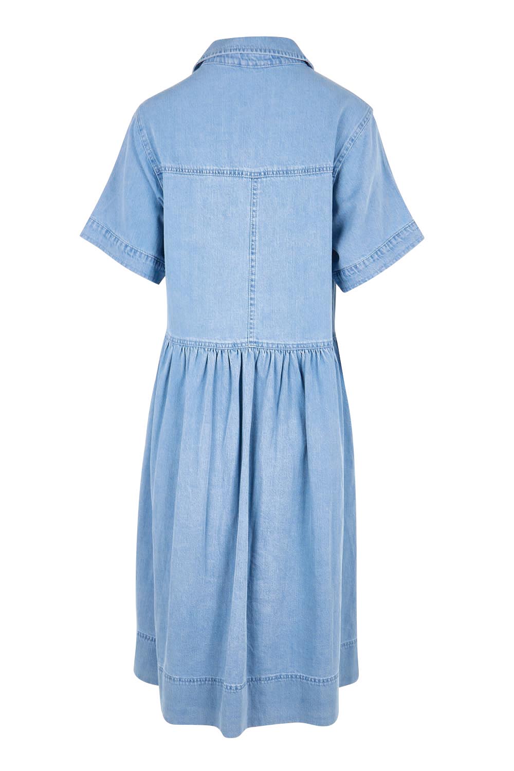 Product shot of the Willow Denim Dress – Medwash in colour Medwash, from the back