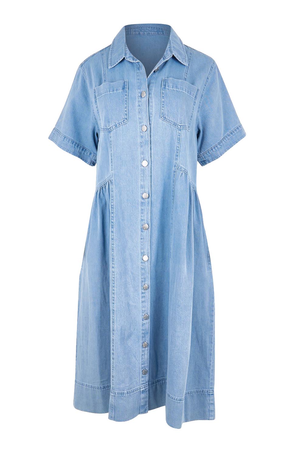 Product shot of the Willow Denim Dress – Medwash in colour Medwash, from the front