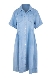 Product shot of the Willow Denim Dress – Medwash in colour Medwash, from the front