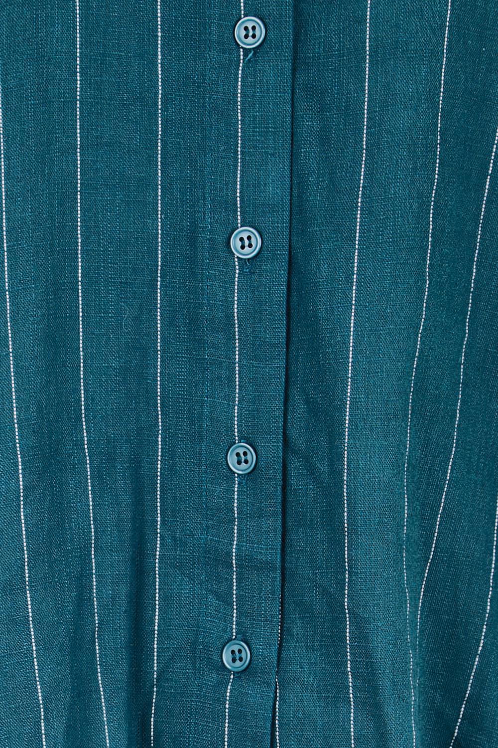 Product shot of the Ophelia Shirt – Teal in colour Teal, showing detail