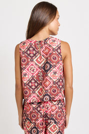 Model Genericm wearing size sample of the Coco Shell Tank – Coco in colour Coco, from the back