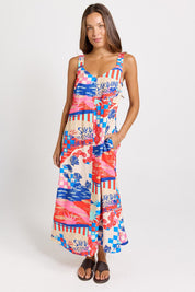 Model Genericm wearing size sample of the Sunset Dress – Mediterranean in colour Mediterranean, from the front