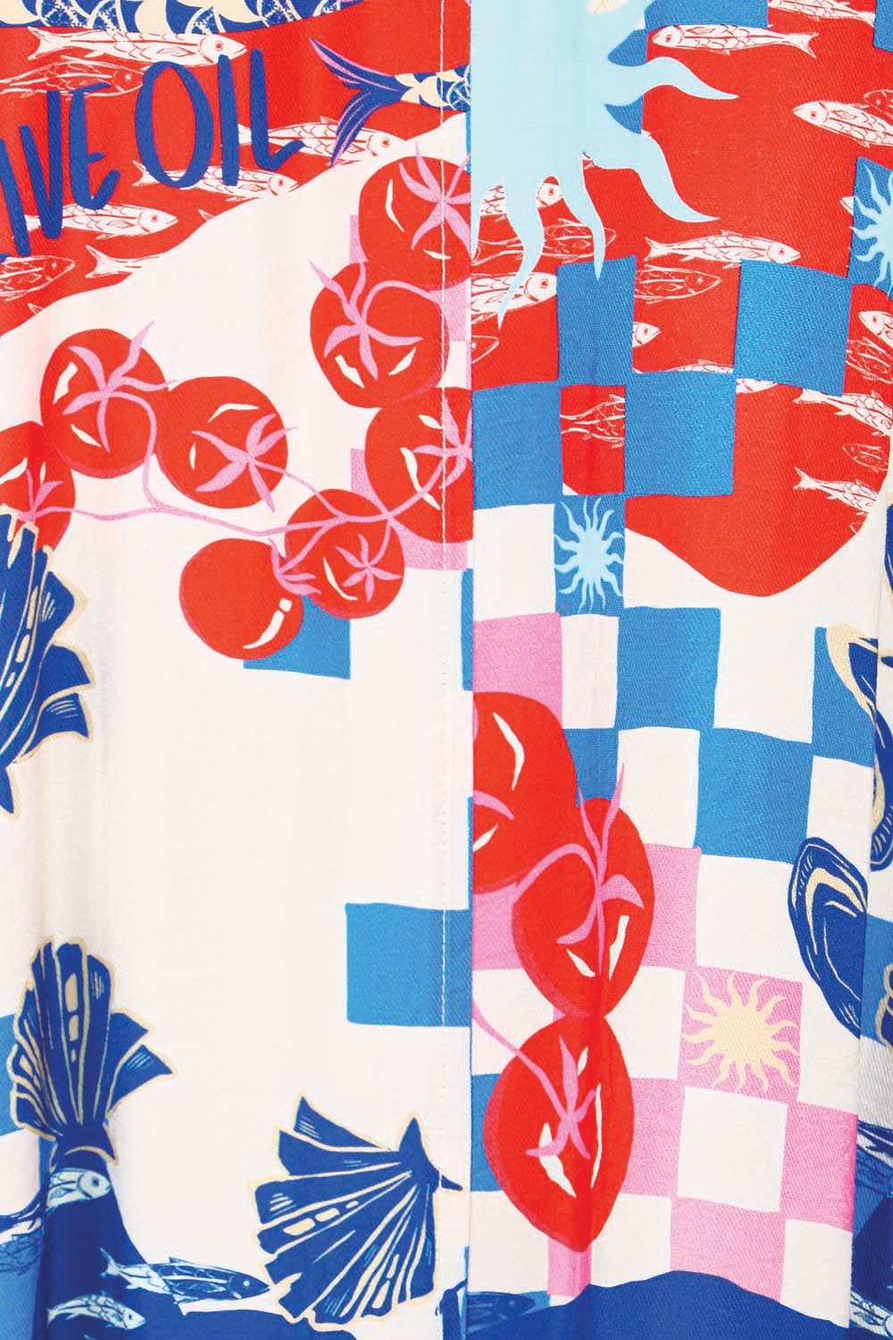 Product shot of the Sunset Dress – Mediterranean in colour Mediterranean, showing detail