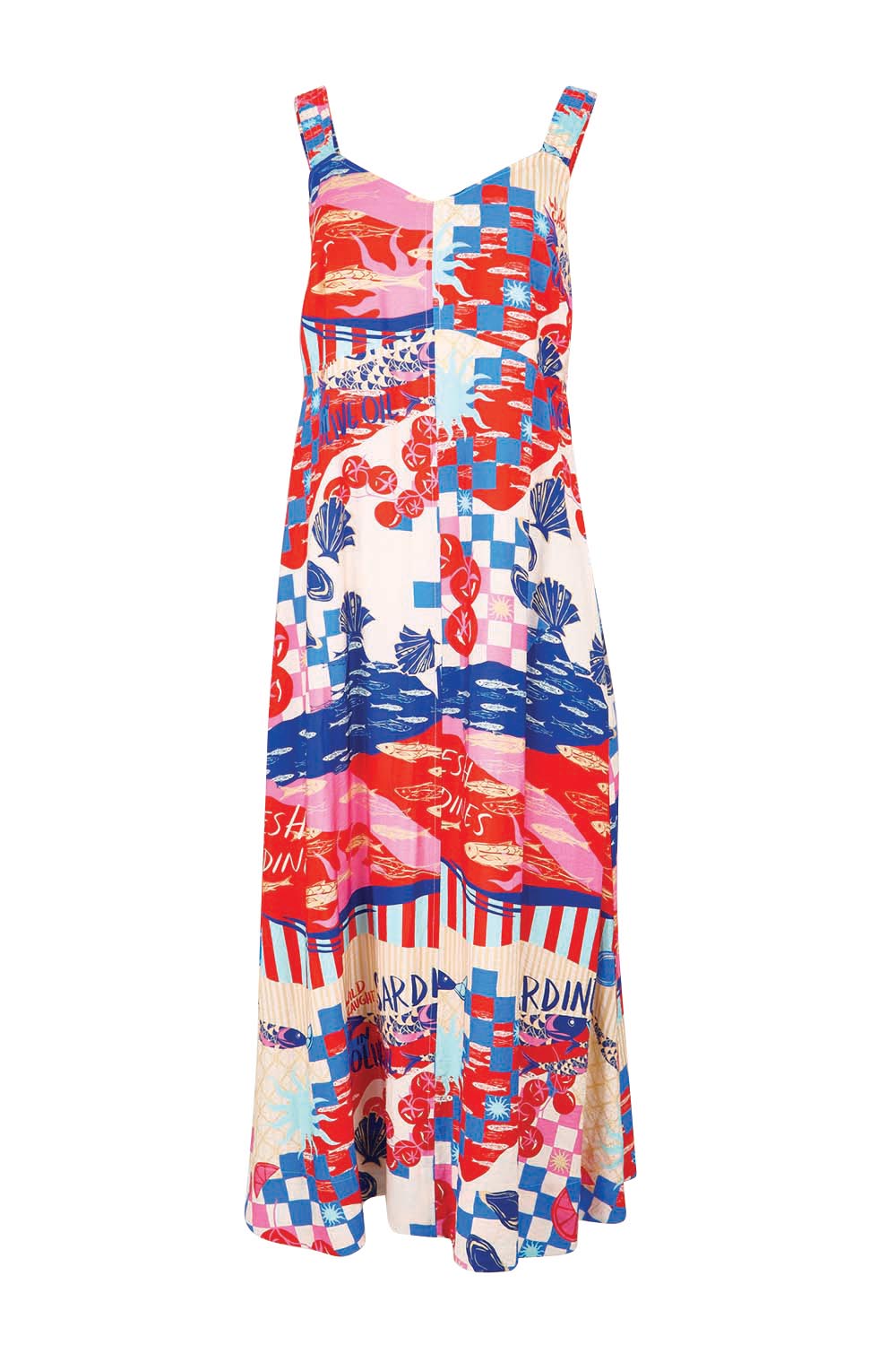 Product shot of the Sunset Dress – Mediterranean in colour Mediterranean, from the front