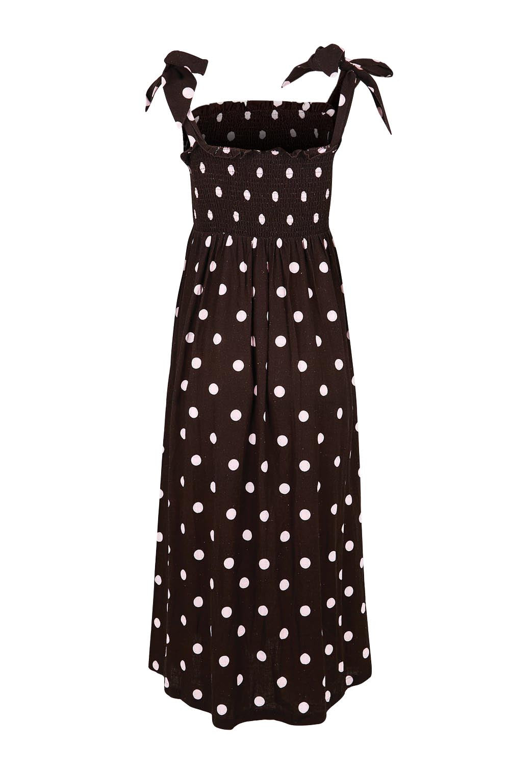 Product shot of the Shirred Maxi Dress – Pinkchoc in colour Pinkchoc, from the back