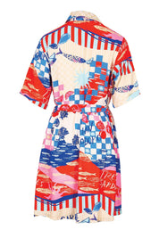 Product shot of the Palm Shirt Dress – Mediterranean in colour Mediterranean, from the back