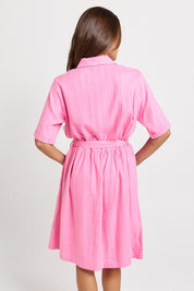 Model Genericm wearing size sample of the Palm Shirt Dress – Pinkteal in colour Pinkteal, from the back