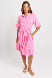 Model Genericm wearing size sample of the Palm Shirt Dress – Pinkteal in colour Pinkteal, from the front