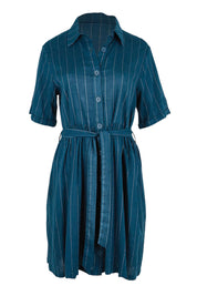 Product shot of the Palm Shirt Dress – Teal in colour Teal, from the front