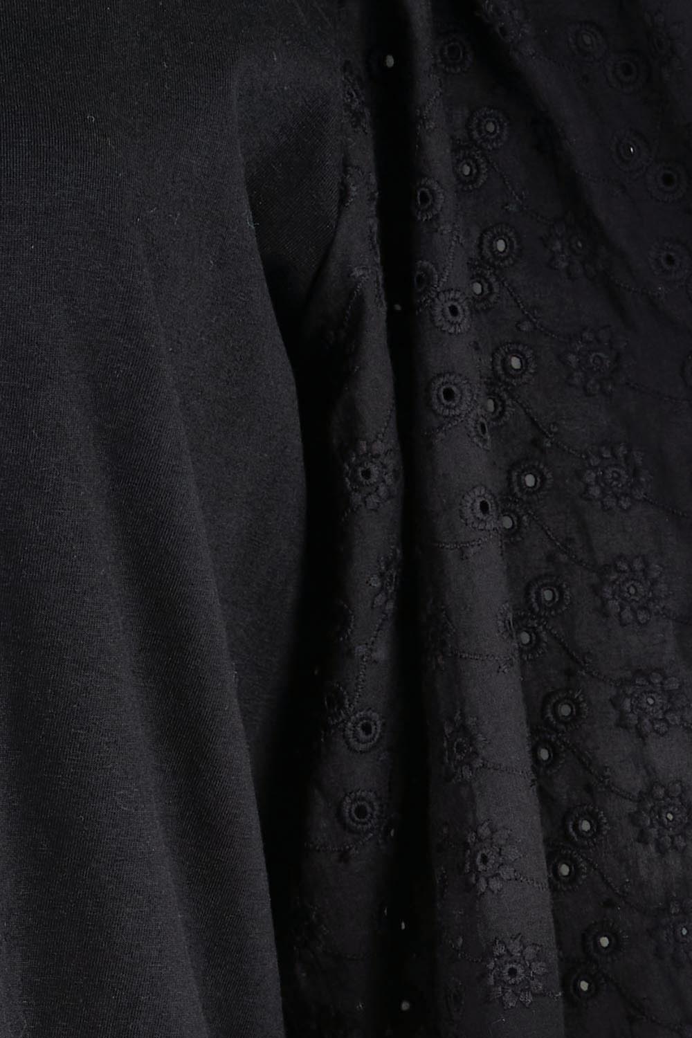 Product shot of the Bianca Broderie T-Shirt – Black in colour Black, showing detail