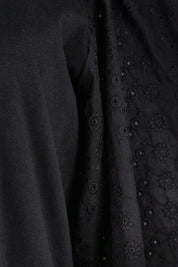 Product shot of the Bianca Broderie T-Shirt – Black in colour Black, showing detail