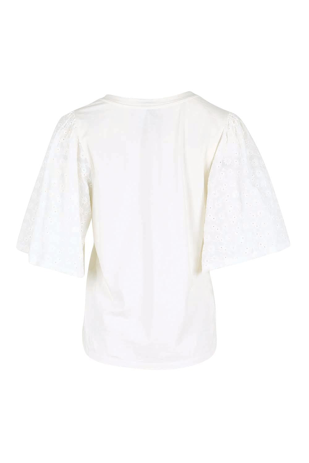 Product shot of the Bianca Broderie T-Shirt – White in colour White, from the back