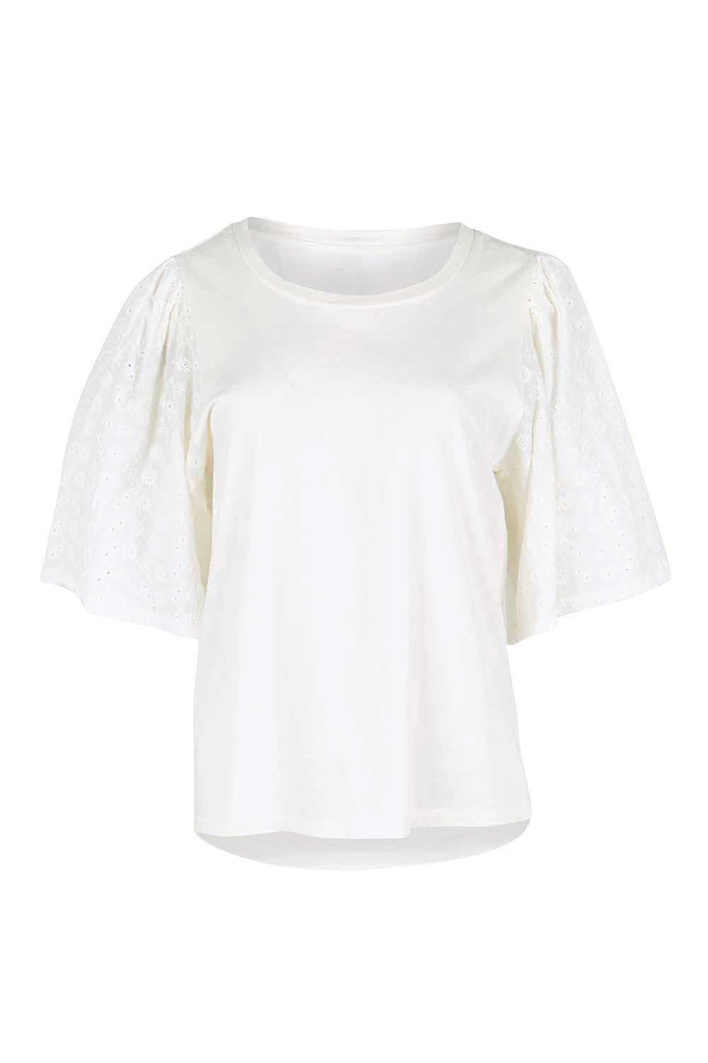 Product shot of the Bianca Broderie T-Shirt – White in colour White, from the front