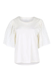 Product shot of the Bianca Broderie T-Shirt – White in colour White, from the front