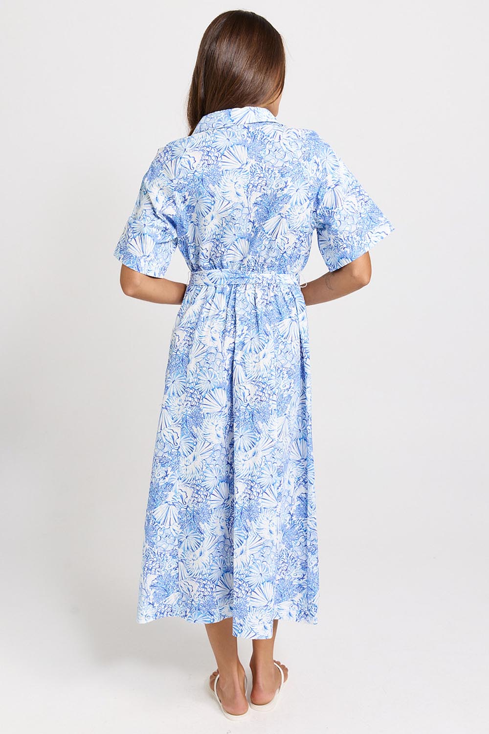 Model Genericm wearing size sample of the Lucy Shirt Dress – Blueshell in colour Blueshell, from the front