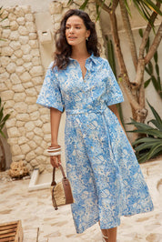 Model Genericm wearing size sample of the Lucy Shirt Dress – Blueshell in colour Blueshell, from the front