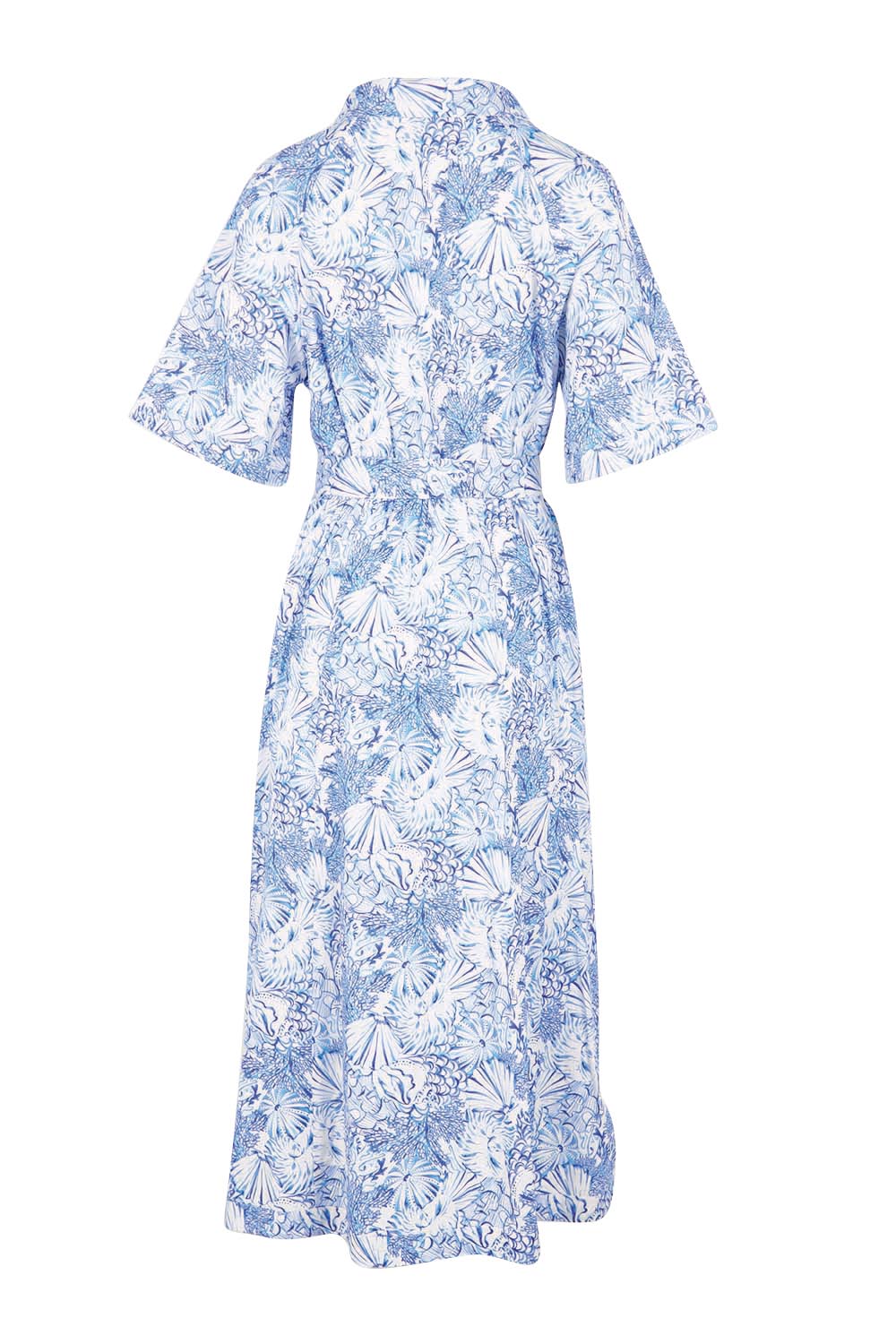 Product shot of the Lucy Shirt Dress – Blueshell in colour Blueshell, from the back
