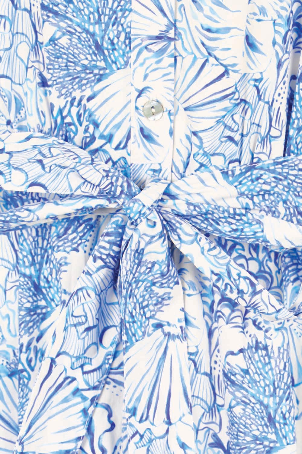 Product shot of the Lucy Shirt Dress – Blueshell in colour Blueshell, showing detail