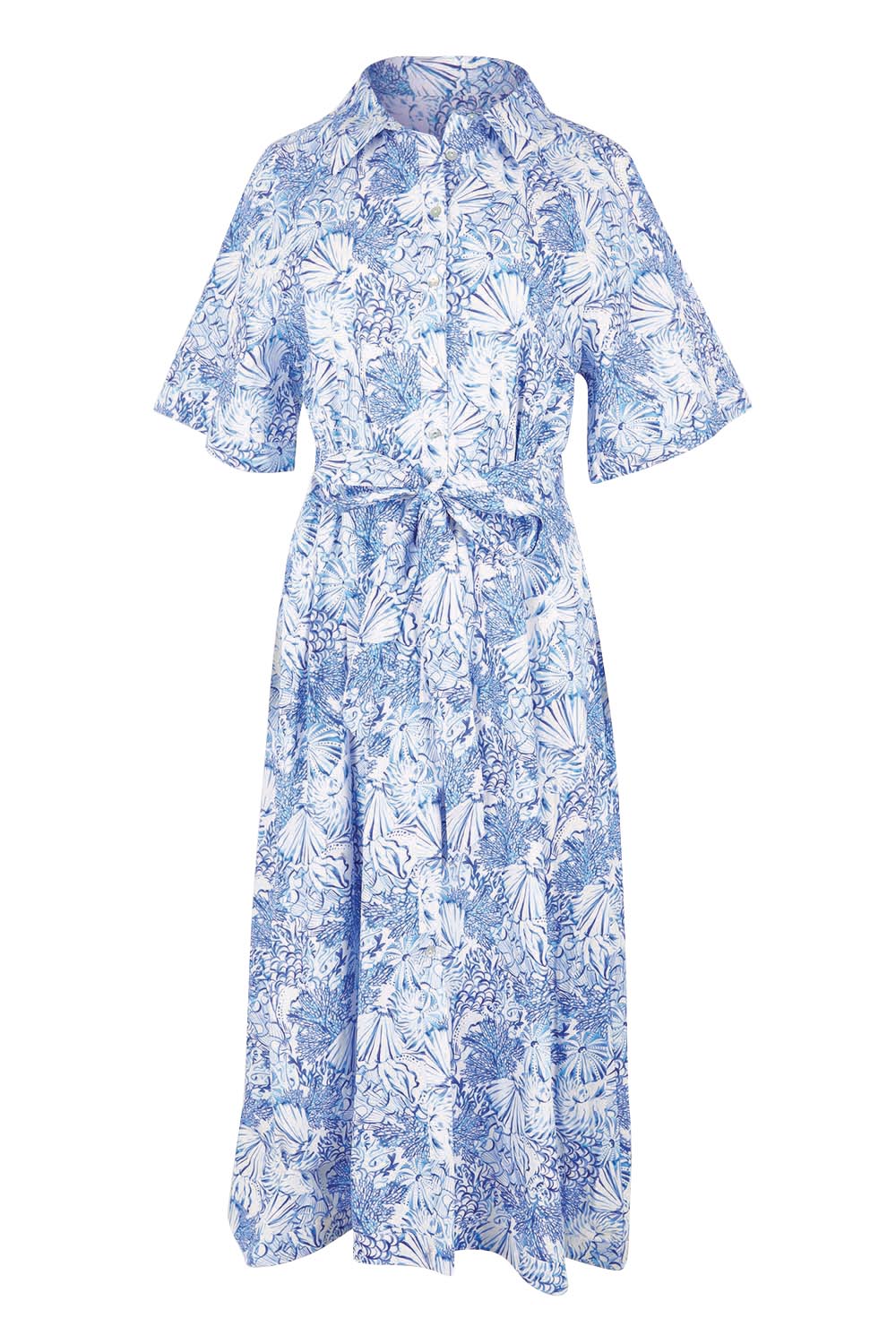 Product shot of the Lucy Shirt Dress – Blueshell in colour Blueshell, from the front